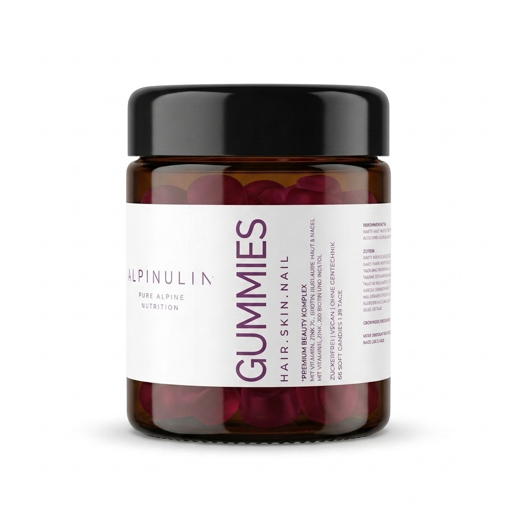 HAIR · SKIN · NAIL GUMMIES        <br>        Pure Alpine Beauty Komplex – für volleres Haar, festere Nägel, ebenmäßigere Haut.