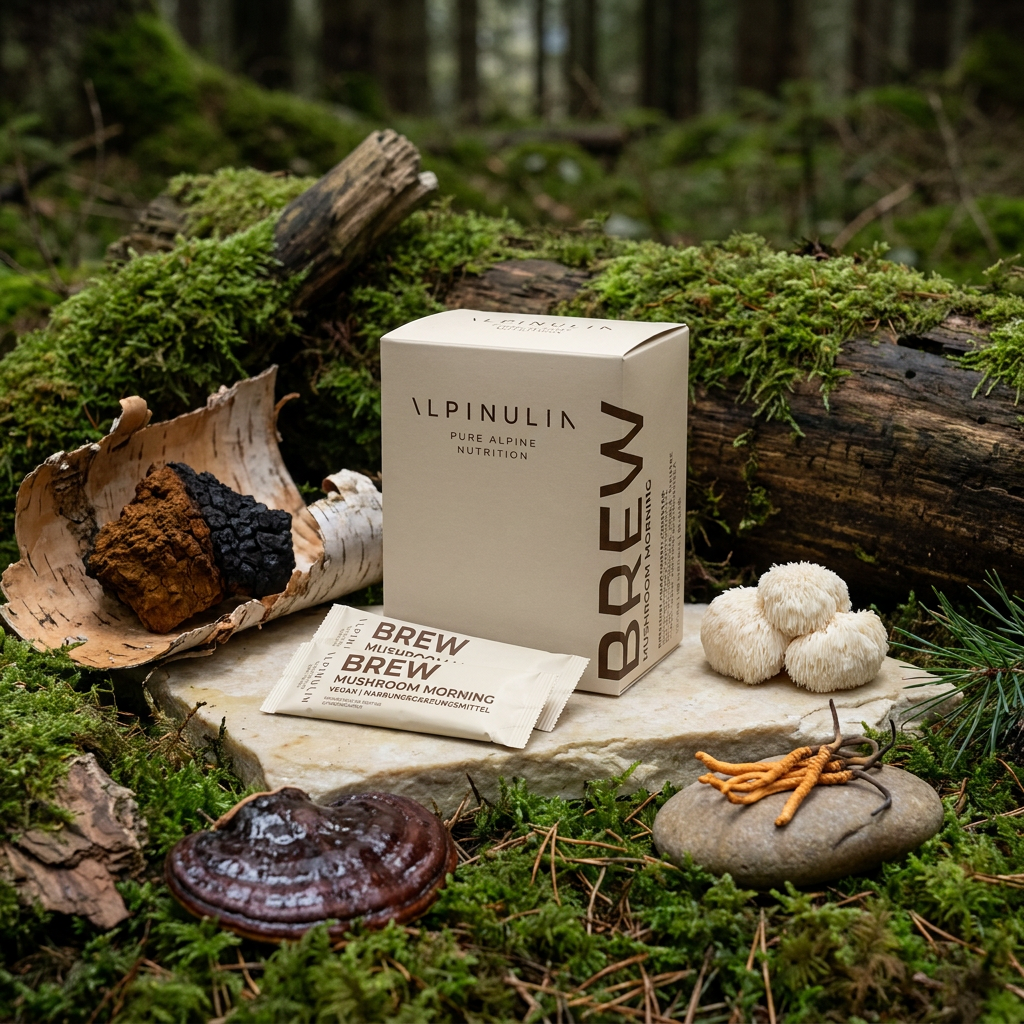 BREW Mushroom Morning — Packung mit den Funktionalpilzen im Wald